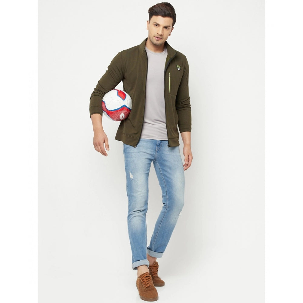 Amfyn Men's Solid Polyester Full Sleeve Casual Jacket (Green)