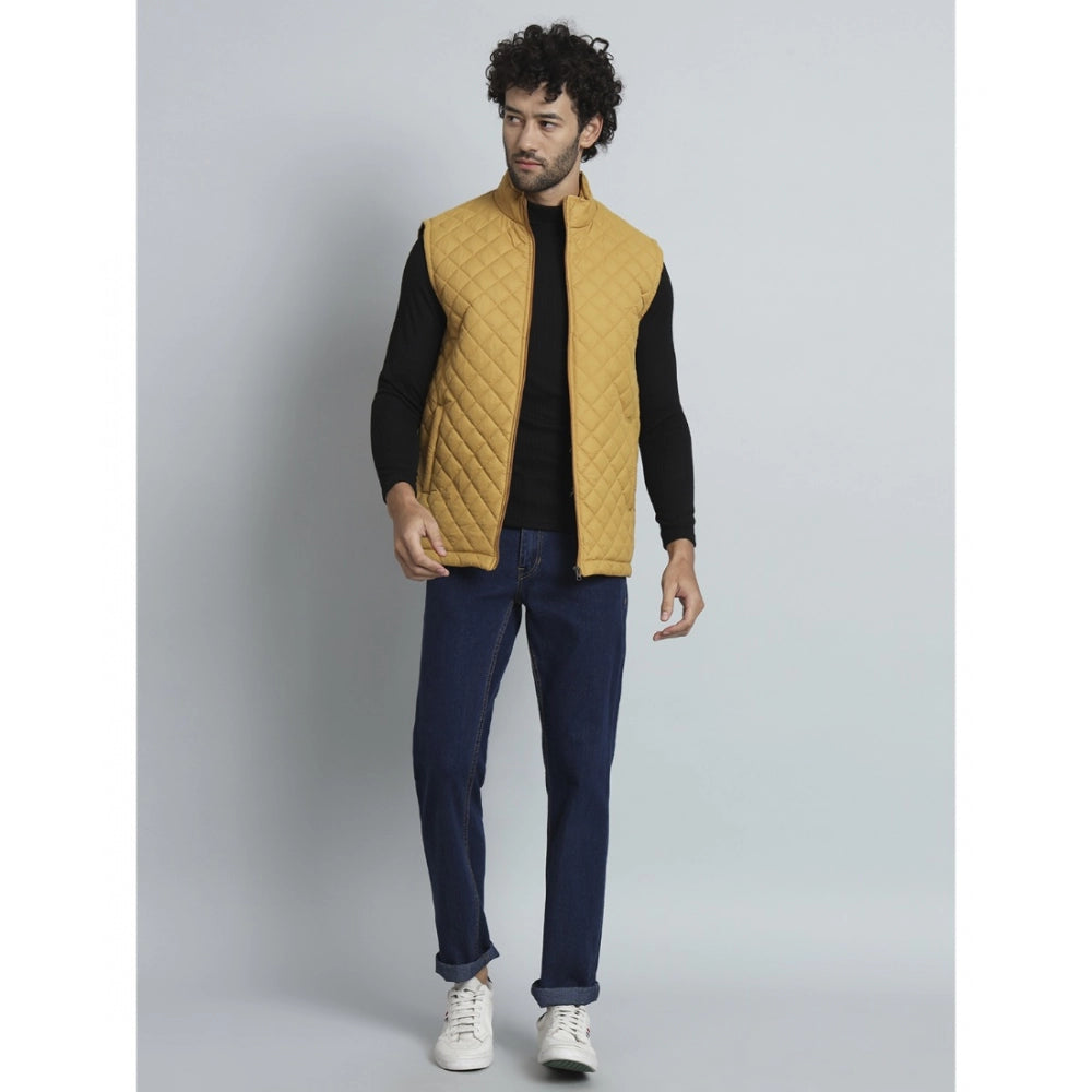 Amfyn Men's Solid Polyester Sleeveless Bomber Jacket (Yellow)