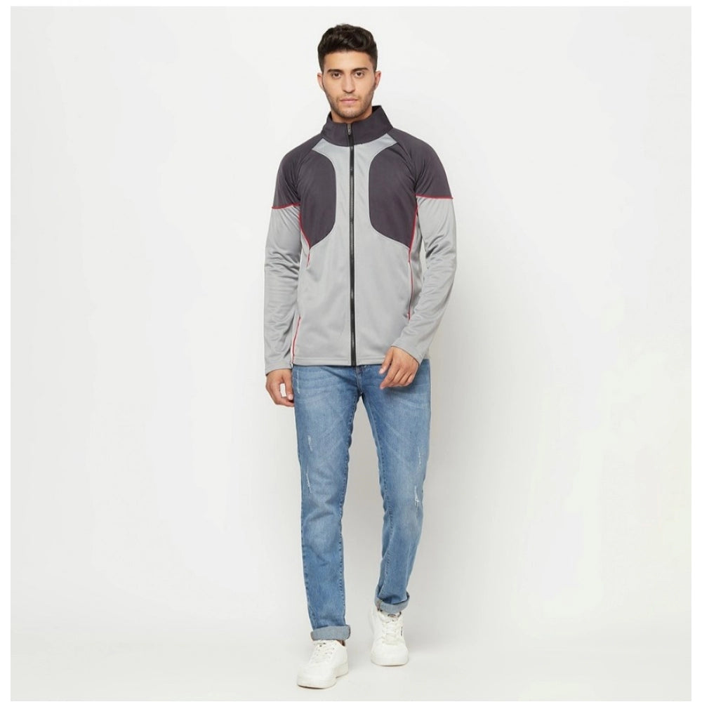 Amfyn Men's Solid Lycra Blend Full Sleeve Casual Jacket (Grey)