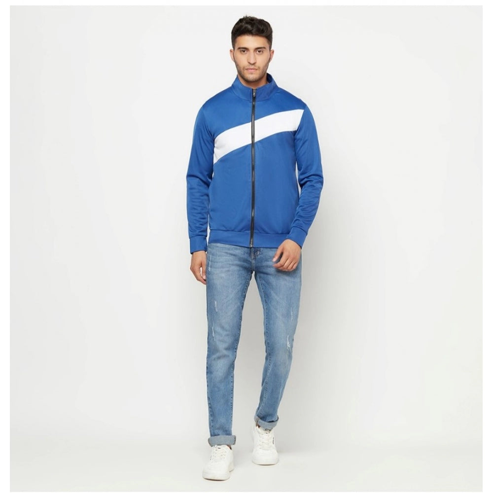 Amfyn Men's Solid Polyester Full Sleeve Casual Jacket (Blue-White)