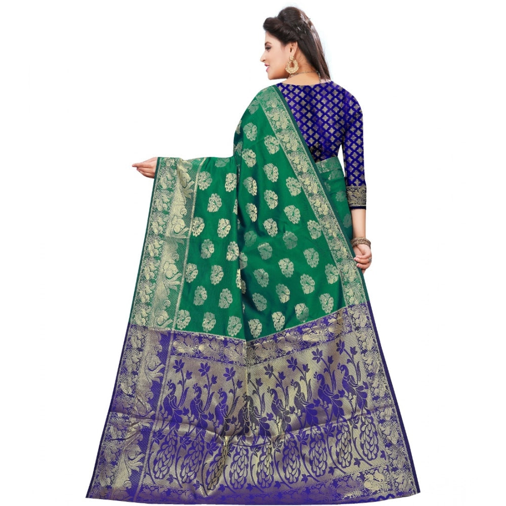 Amfyn Women's Jacquard Woven Saree With Unstitched Blouse 5.5Mtr (Green)