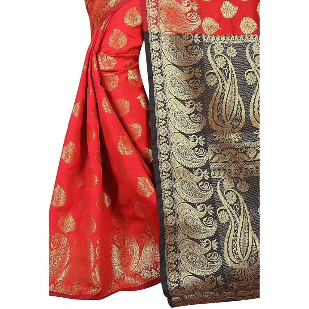 Amfyn Women's Jacquard Woven Saree With Unstitched Blouse 5.5Mtr (Red)
