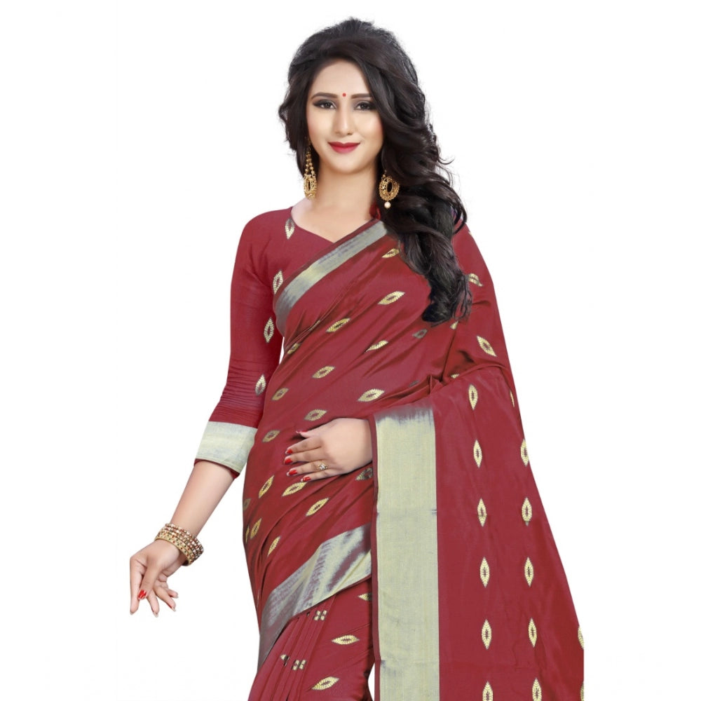Amfyn Women's Silk Blend Woven Saree With Unstitched Blouse 5.5Mtr (Red)