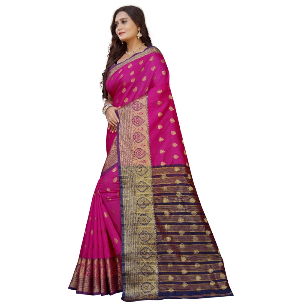 Amfyn Women's Silk Blend Woven Saree With Unstitched Blouse 5.5Mtr (Purple-Pink)