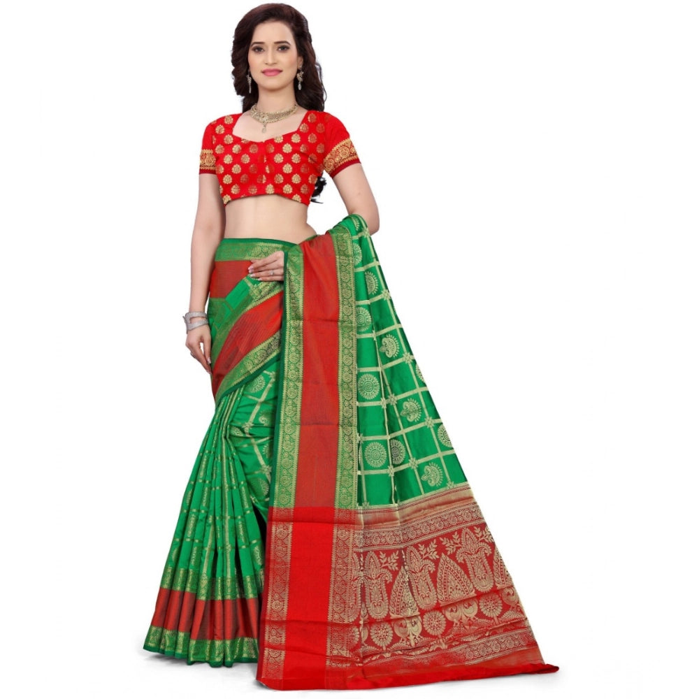 Amfyn Women's Jacquard Woven Saree With Unstitched Blouse 5.5Mtr (Green)