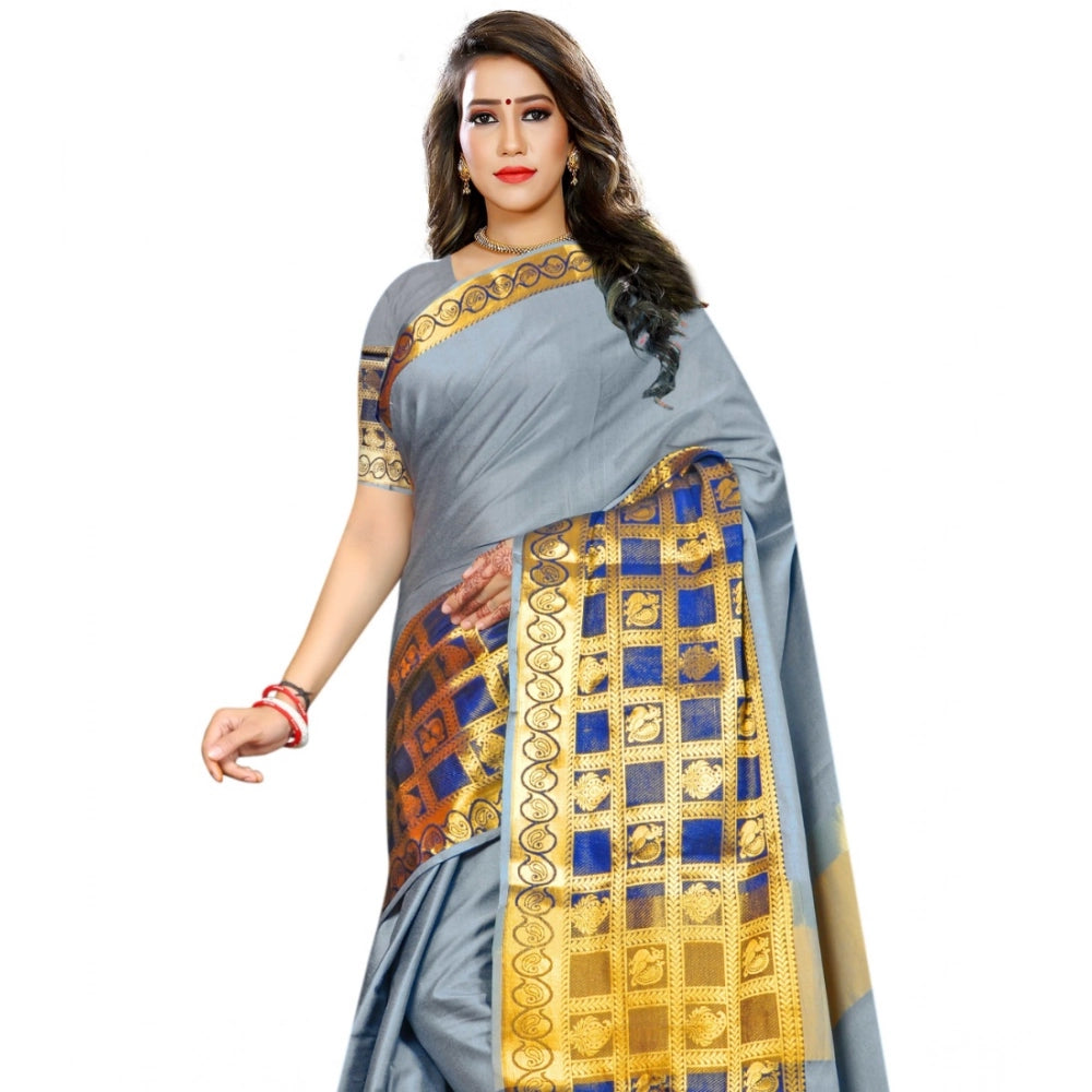 Amfyn Women's Jacquard Woven Saree With Unstitched Blouse 5.5Mtr (Light Blue)