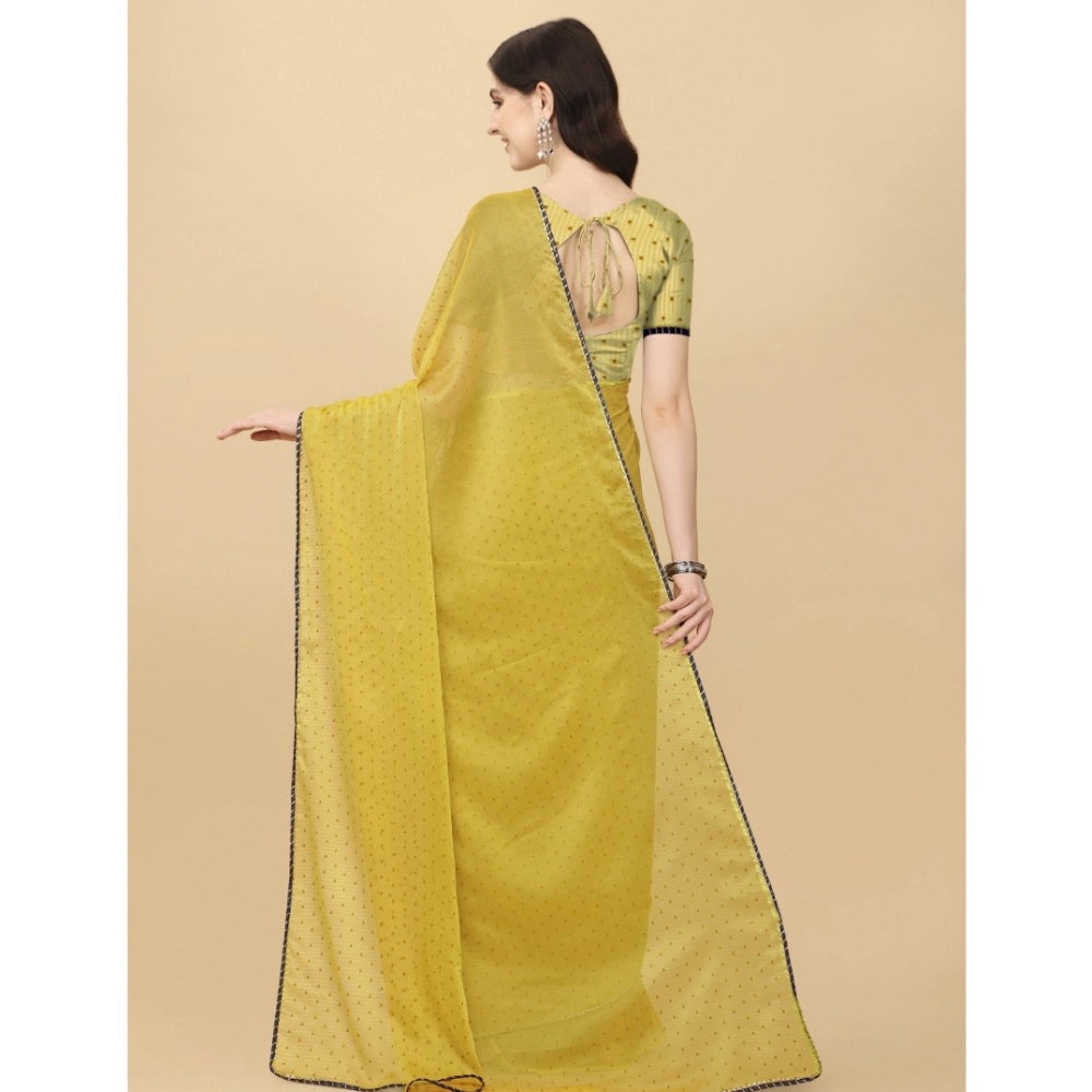 Amfyn Women's Silk Blend Embellished Saree With Unstitched Blouse 5.5Mtr (Mustard)