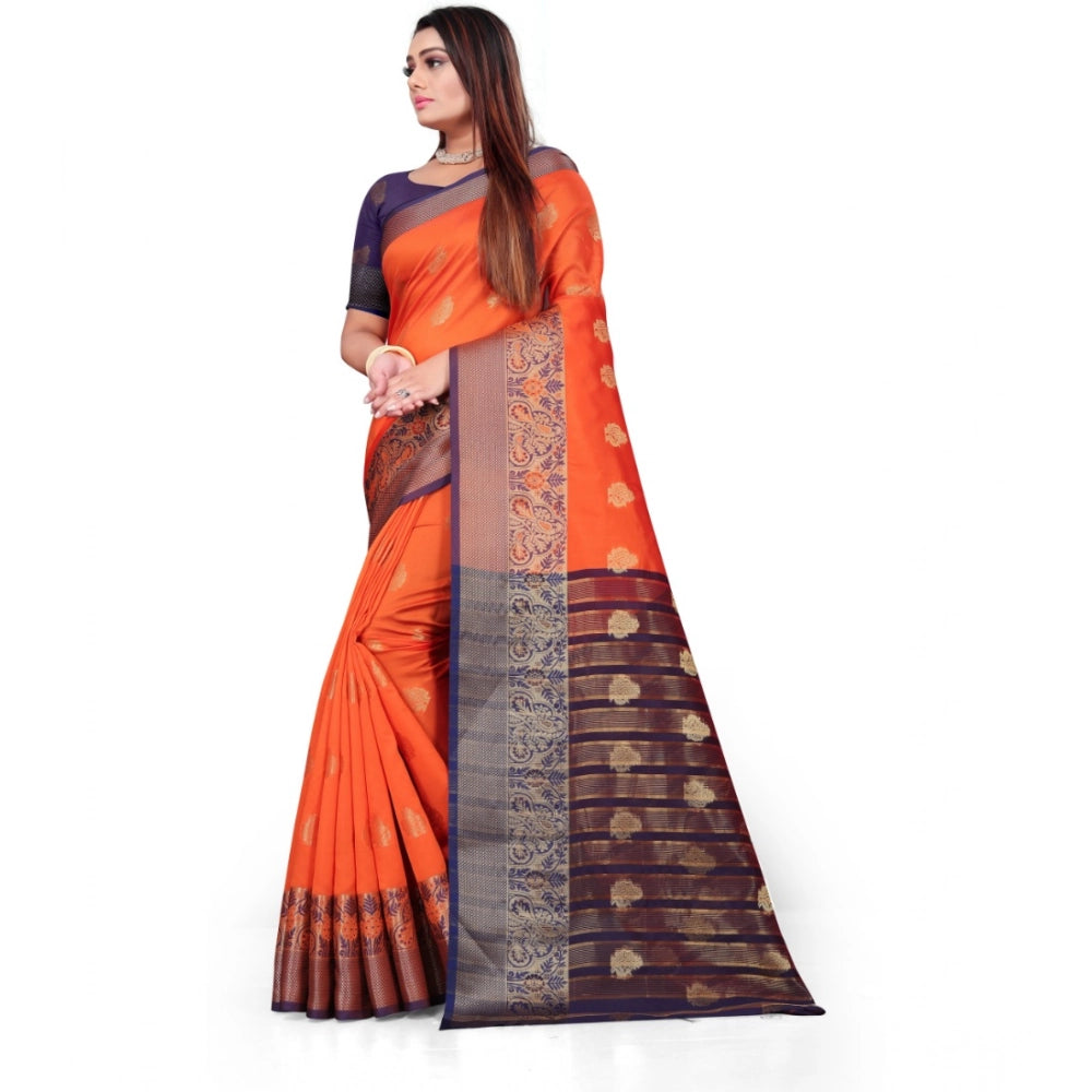 Amfyn Women's Silk Blend Woven Saree With Unstitched Blouse 5.5Mtr (Orange)
