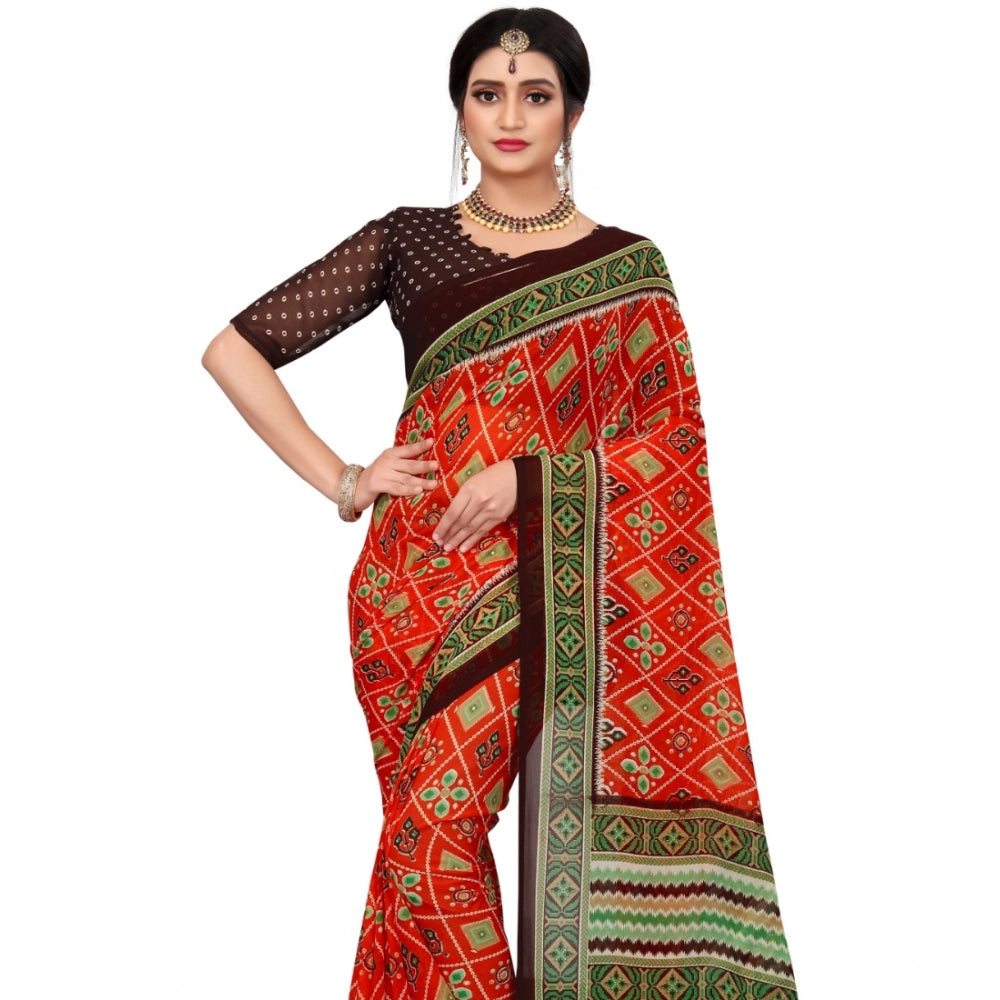 Amfyn Women's Georgette Floral Print Saree With Unstitched Blouse 5.5Mtr (Red)