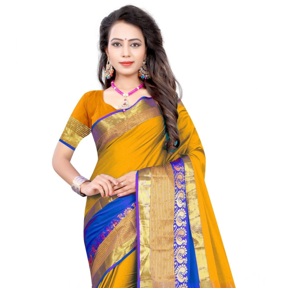 Amfyn Women's Jacquard Woven Saree With Unstitched Blouse 5.5Mtr (Yellow)