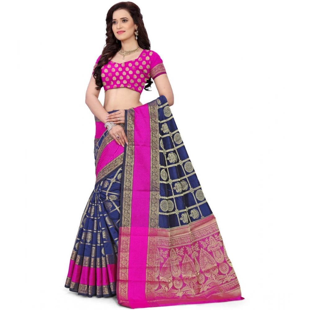 Amfyn Women's Jacquard Woven Saree With Unstitched Blouse 5.5Mtr (Blue)