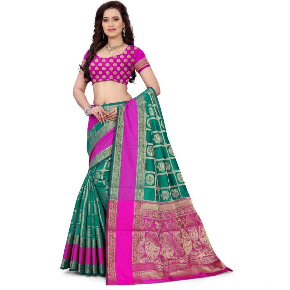 Amfyn Women's Jacquard Woven Saree With Unstitched Blouse 5.5Mtr (Light Green)