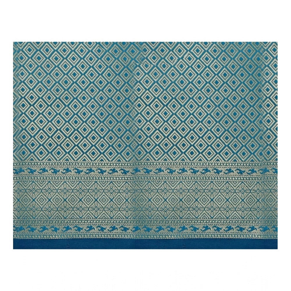 Amfyn Women's Jacquard Woven Saree With Unstitched Blouse 5.5Mtr (Blue)