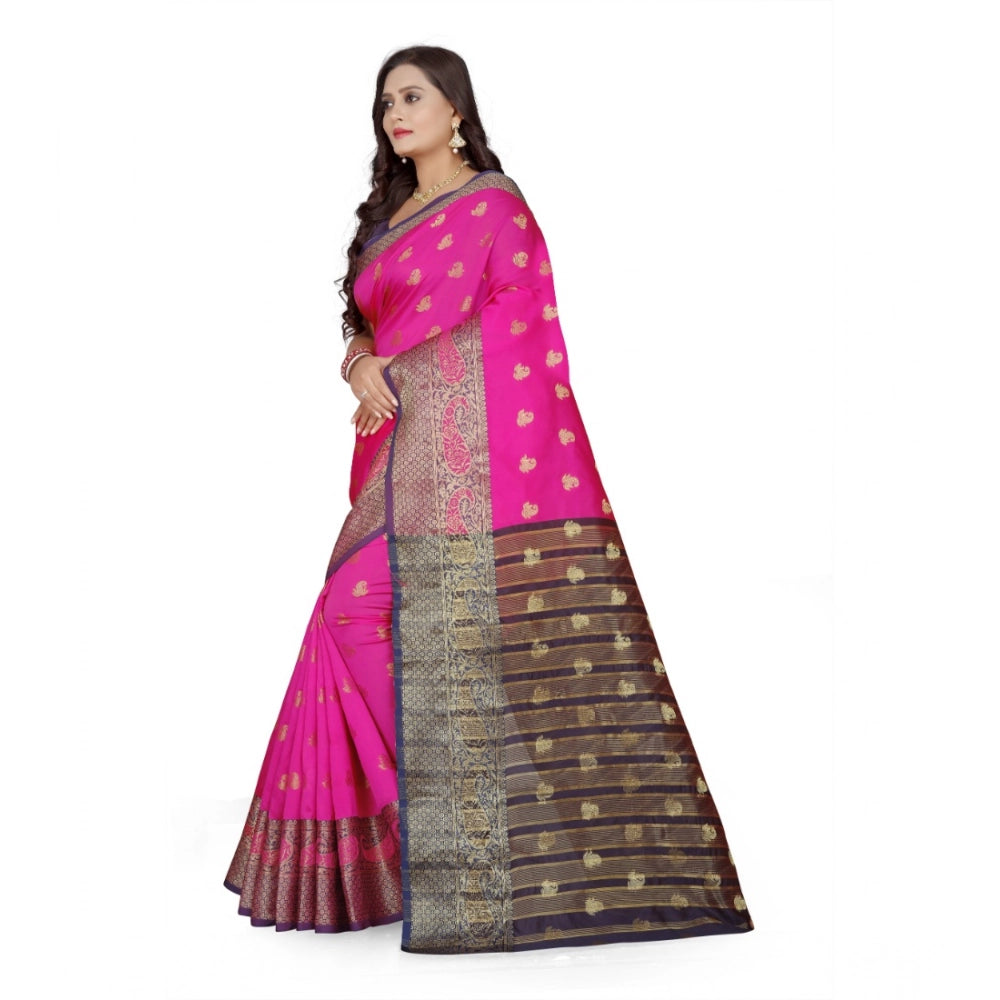 Amfyn Women's Jacquard Woven Saree With Unstitched Blouse 5.5Mtr (Pink)