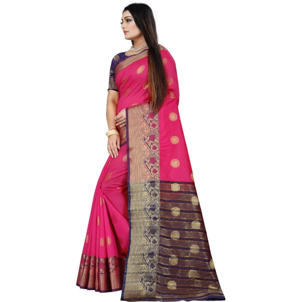 Amfyn Women's Silk Blend Woven Saree With Unstitched Blouse 5.5Mtr (Blue-Pink)