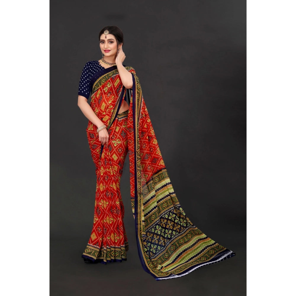 Amfyn Women's Georgette Floral Print Saree With Unstitched Blouse 5.5Mtr (Multicolor)