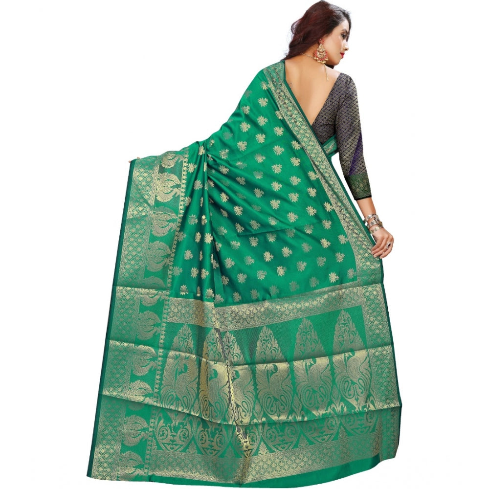 Amfyn Women's Jacquard Woven Saree With Unstitched Blouse 5.5Mtr (Green)