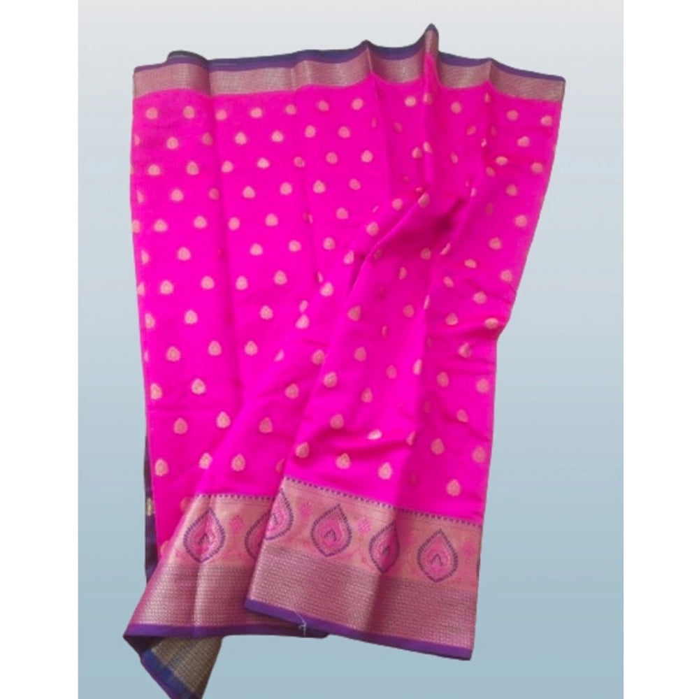Amfyn Women's Silk Blend Woven Saree With Unstitched Blouse 5.5Mtr (Pink)