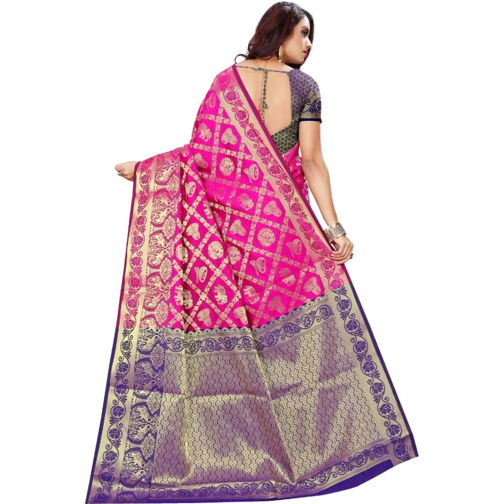 Amfyn Women's Jacquard Woven Saree With Unstitched Blouse 5.5Mtr (Pink)