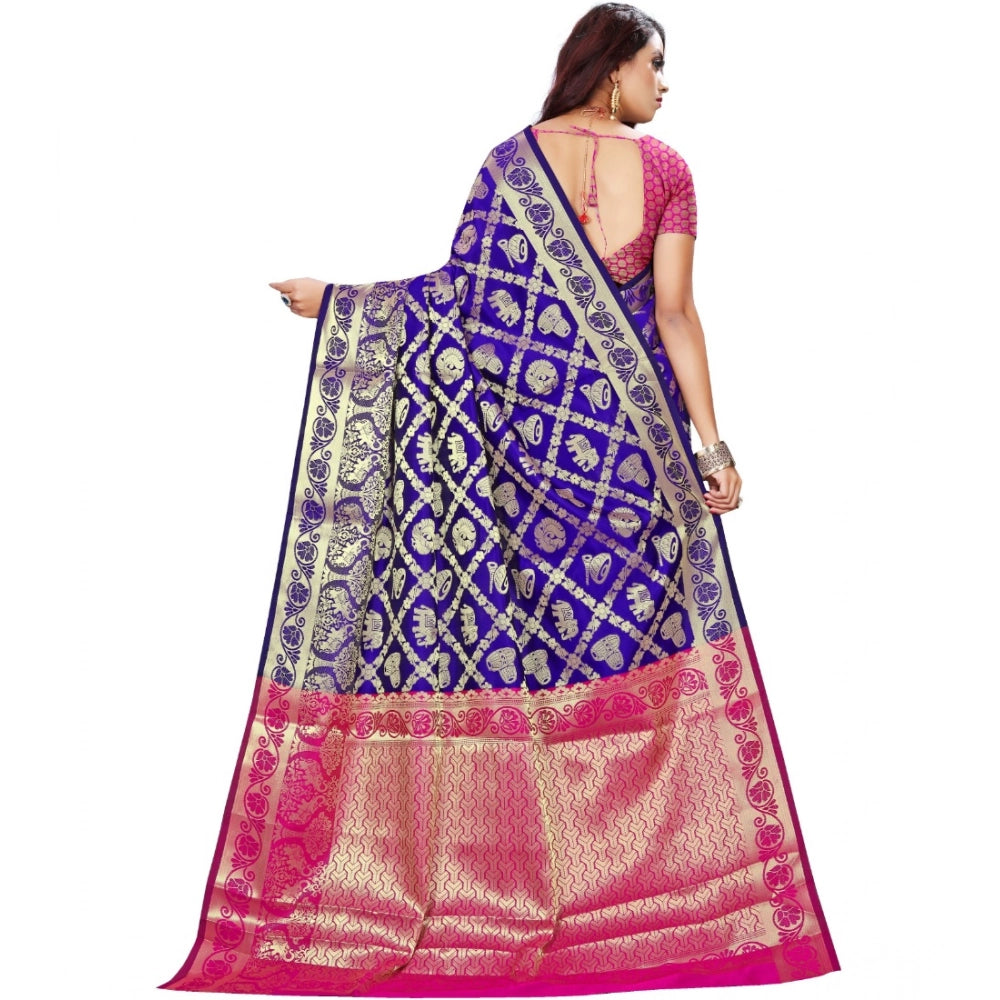 Amfyn Women's Jacquard Woven Saree With Unstitched Blouse 5.5Mtr (Blue)