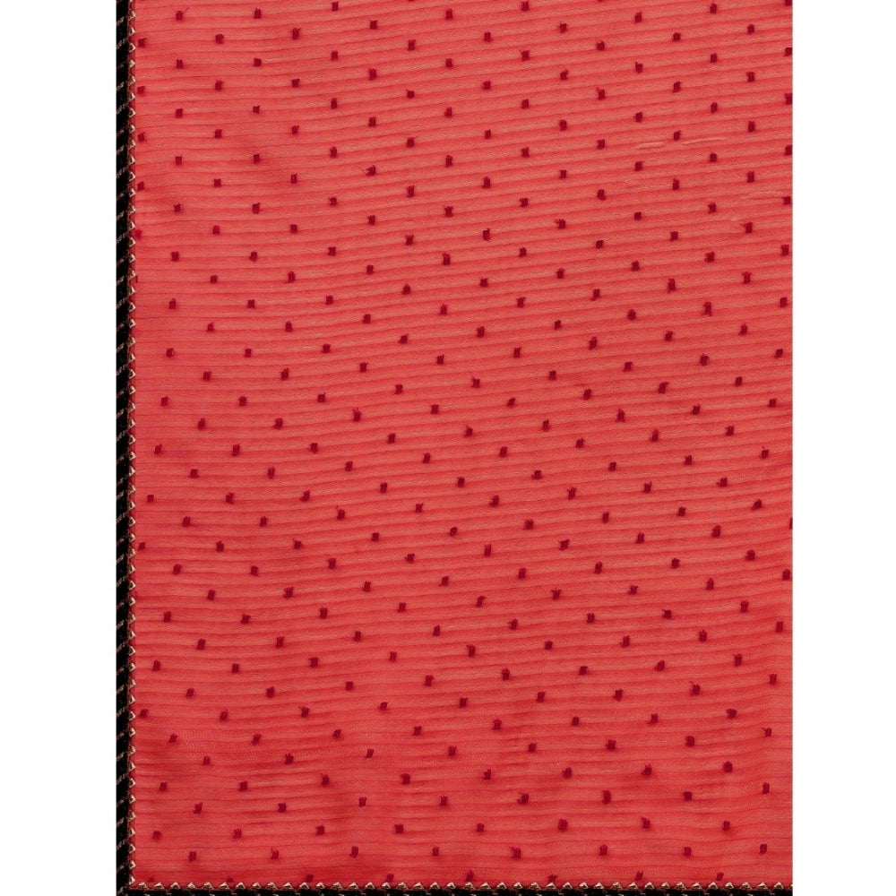 Amfyn Women's Silk Blend Embellished Saree With Unstitched Blouse 5.5Mtr (Red)