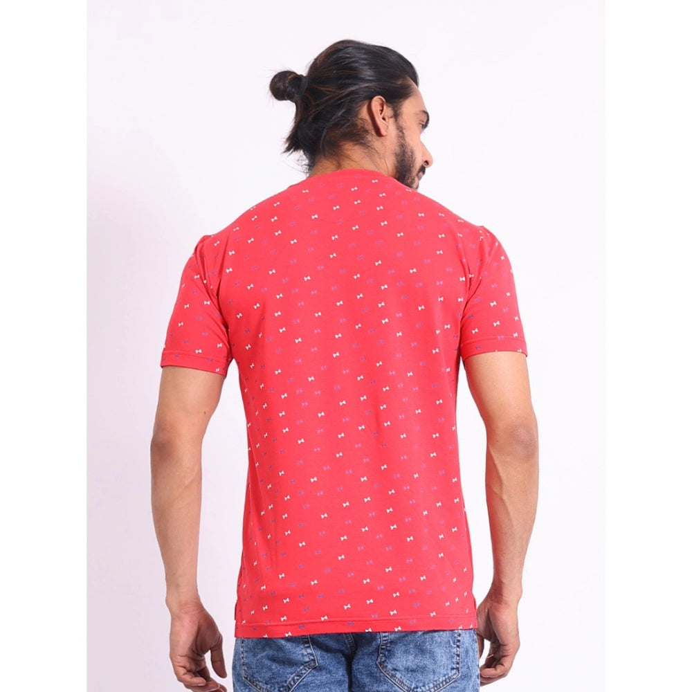 Amfyn Men's Casual Cotton Printed Round Neck Half Sleeve T-Shirt (Red)