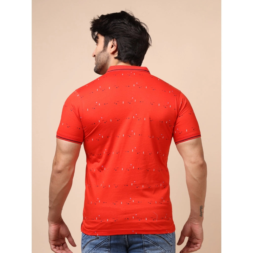 Amfyn Men's Casual Cotton Printed Polo Neck Half Sleeve T-Shirt (Red)