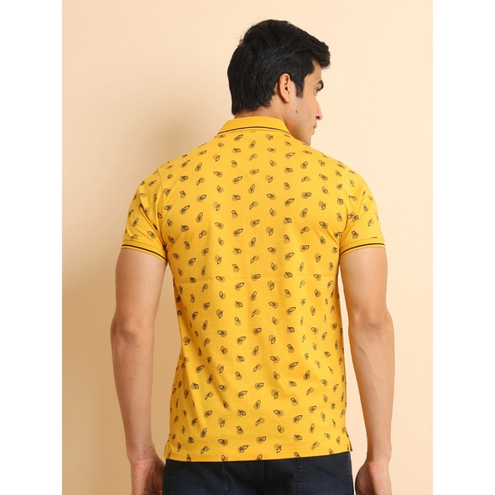 Amfyn Men's Casual Cotton Printed Polo Neck Half Sleeve T-Shirt (Mustard)