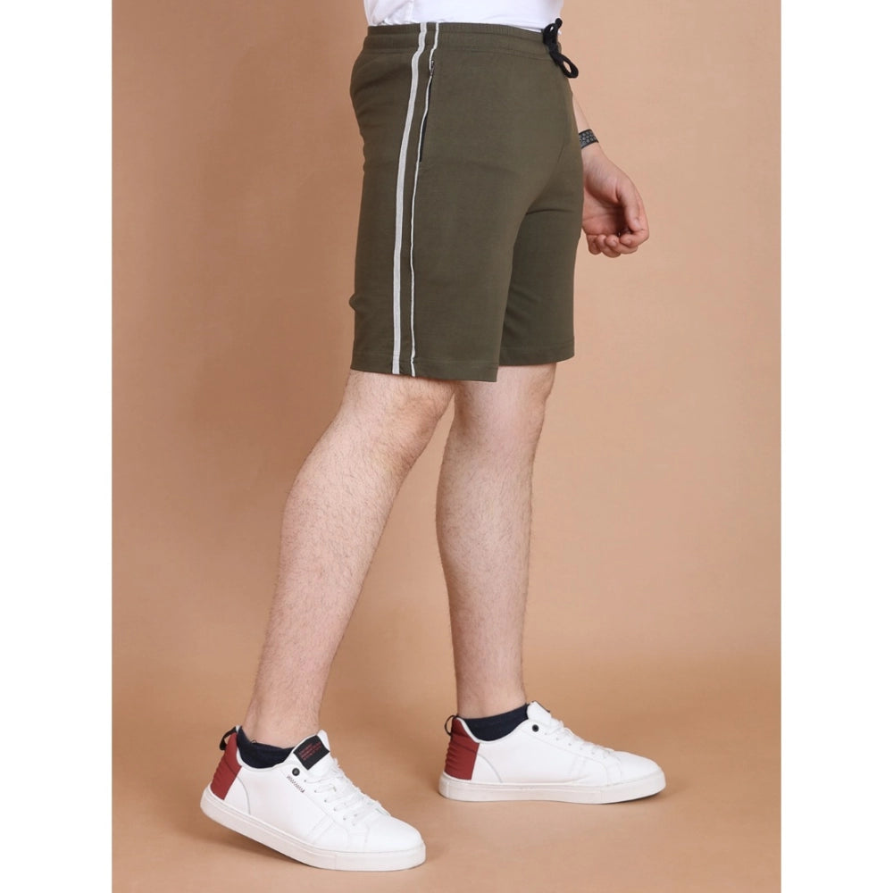 Amfyn Men's Casual Cotton Striped Above knee Shorts (Olive)