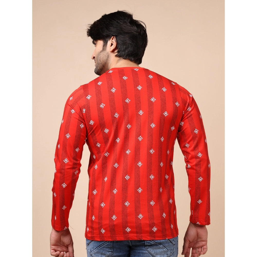 Amfyn Men's Casual Cotton Printed Round Neck Full Sleeve T-Shirt (Red)