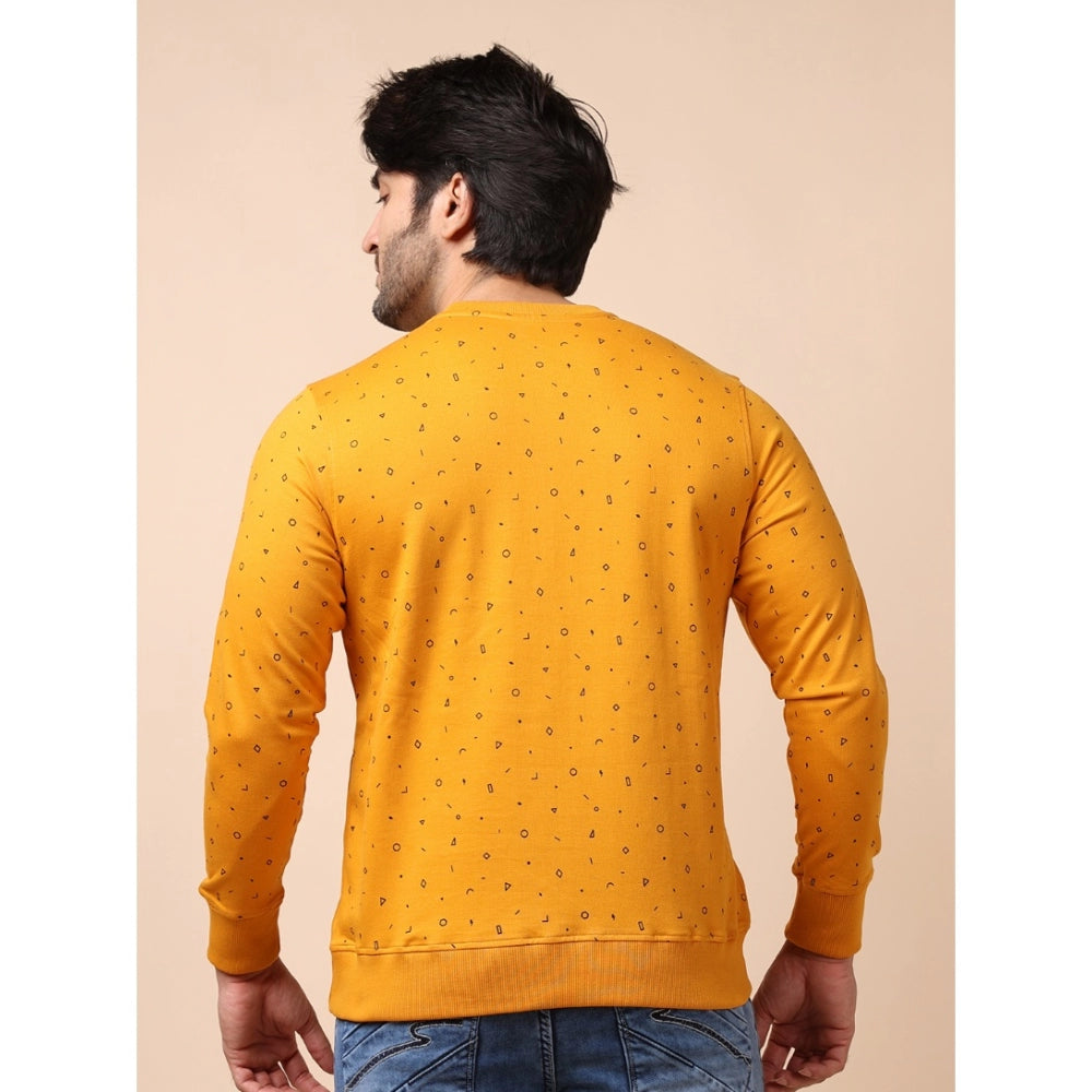 Amfyn Men's Casual Cotton Printed Round Neck Full Sleeve Sweat Shirt (Mustard)