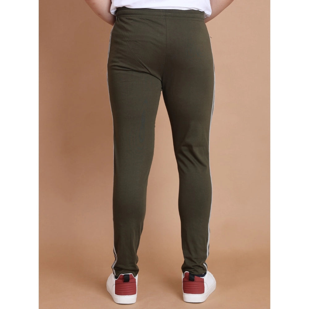 Amfyn Men's Casual Cotton Striped Full Length Track Pant (olive)