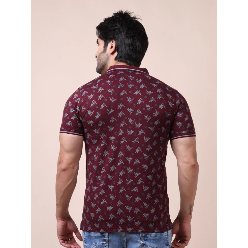 Amfyn Men's Casual Cotton Printed Polo Neck Half Sleeve T-Shirt (Plum)