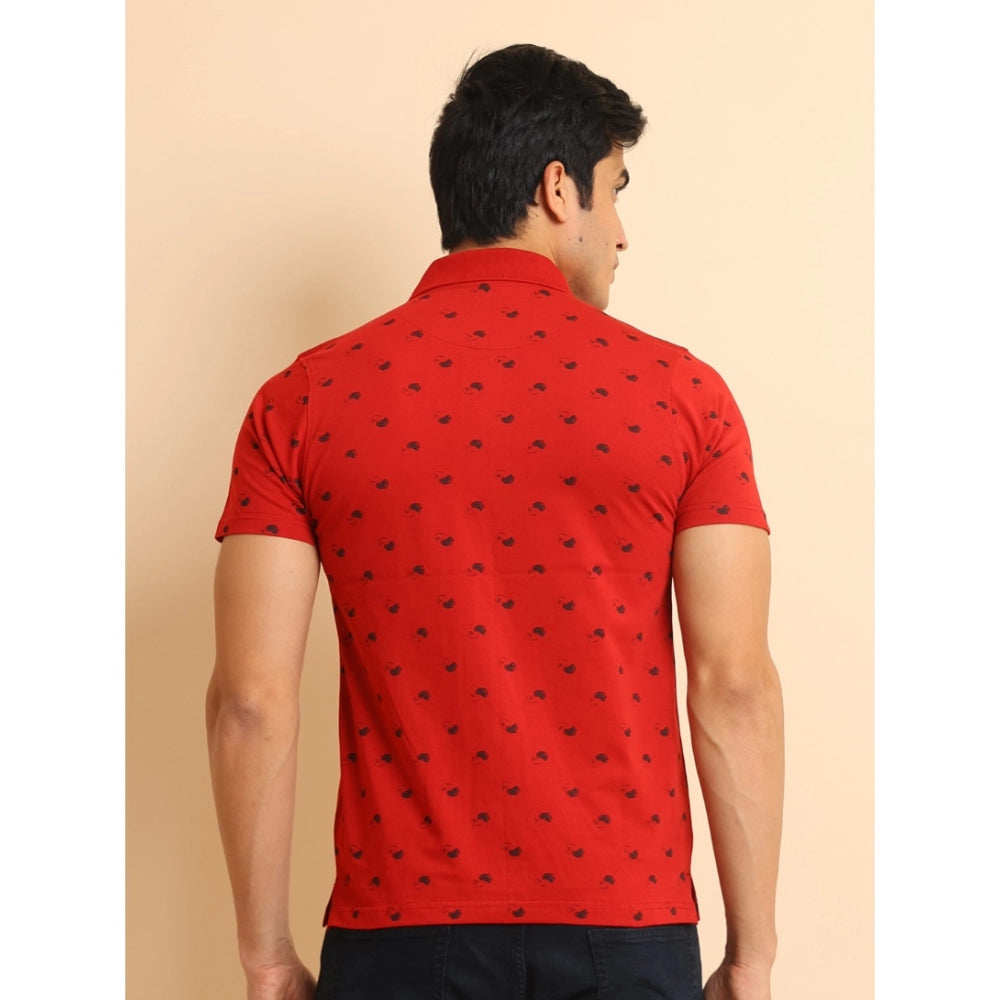Amfyn Men's Casual Cotton Printed Polo Neck Half Sleeve T-Shirt (Red)
