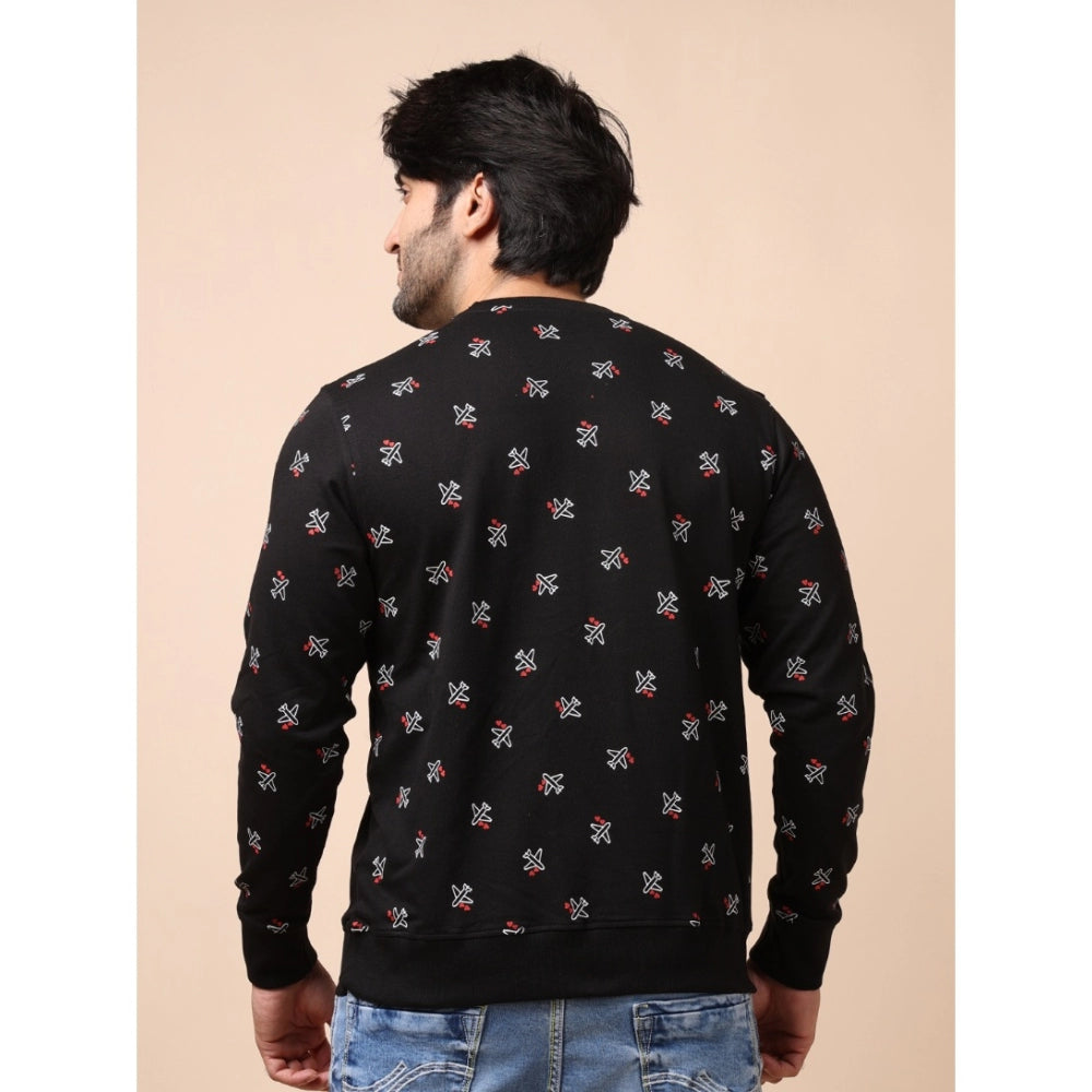 Amfyn Men's Casual Cotton Printed Round Neck Full Sleeve Sweat Shirt (Black)