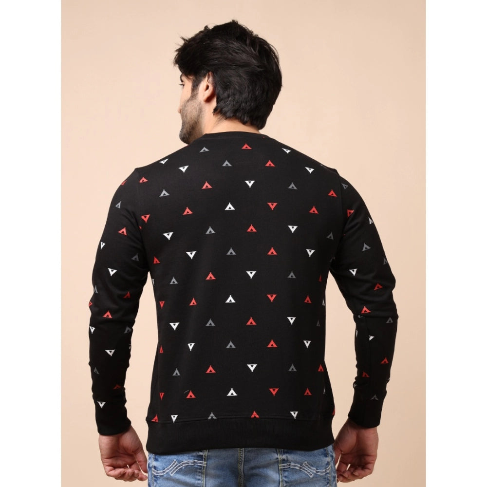 Amfyn Men's Casual Cotton Printed Round Neck Full Sleeve Sweat Shirt (Black)