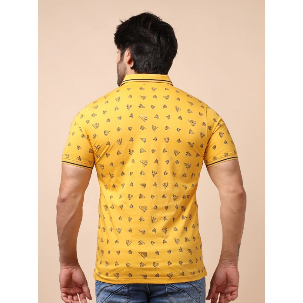 Amfyn Men's Casual Cotton Printed Polo Neck Half Sleeve T-Shirt (Mustard)