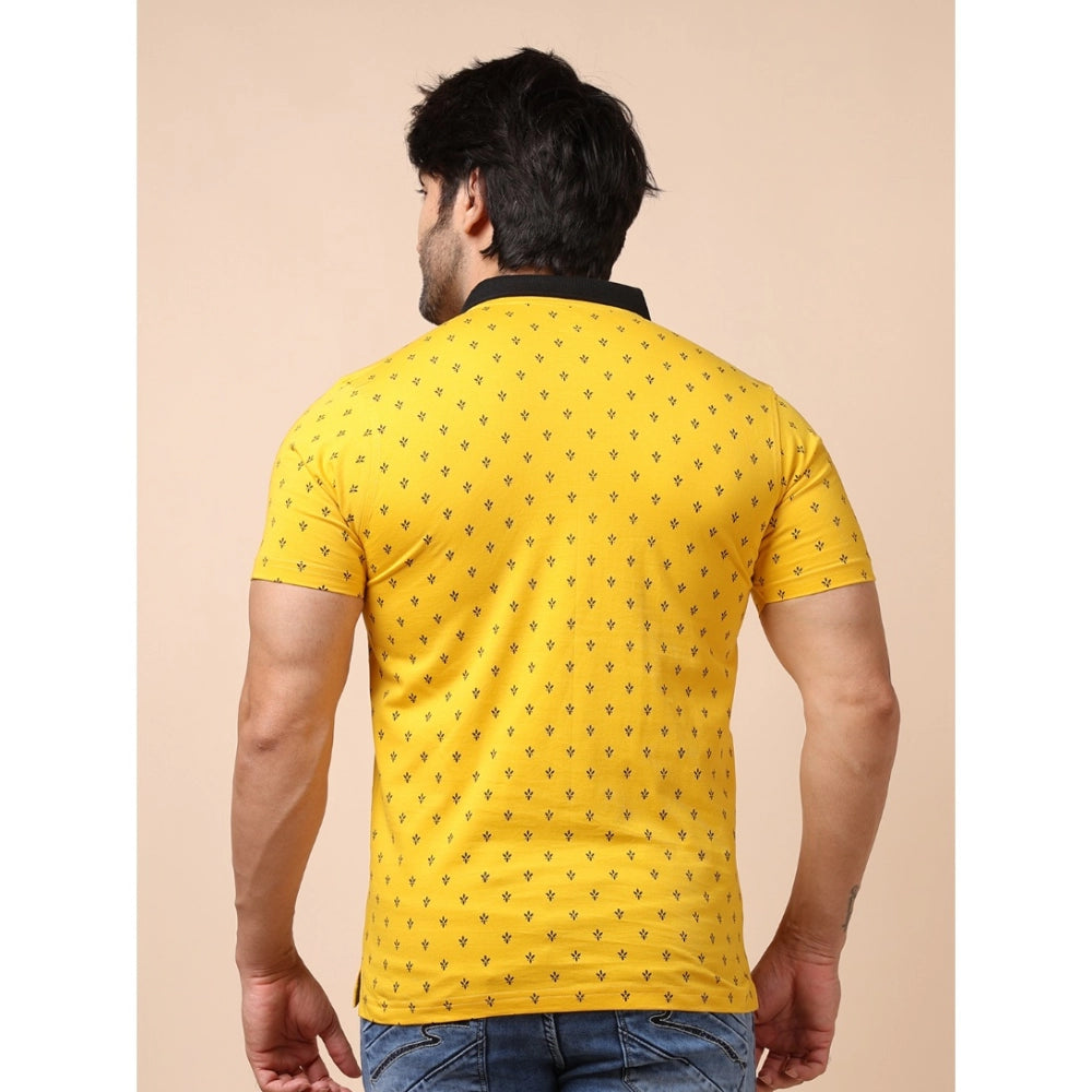 Amfyn Men's Casual Cotton Printed Polo Neck Half Sleeve T-Shirt (Yellow)