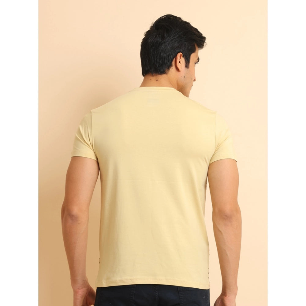 Amfyn Men's Casual Cotton Printed Round Neck Half Sleeve T-Shirt (Beige)