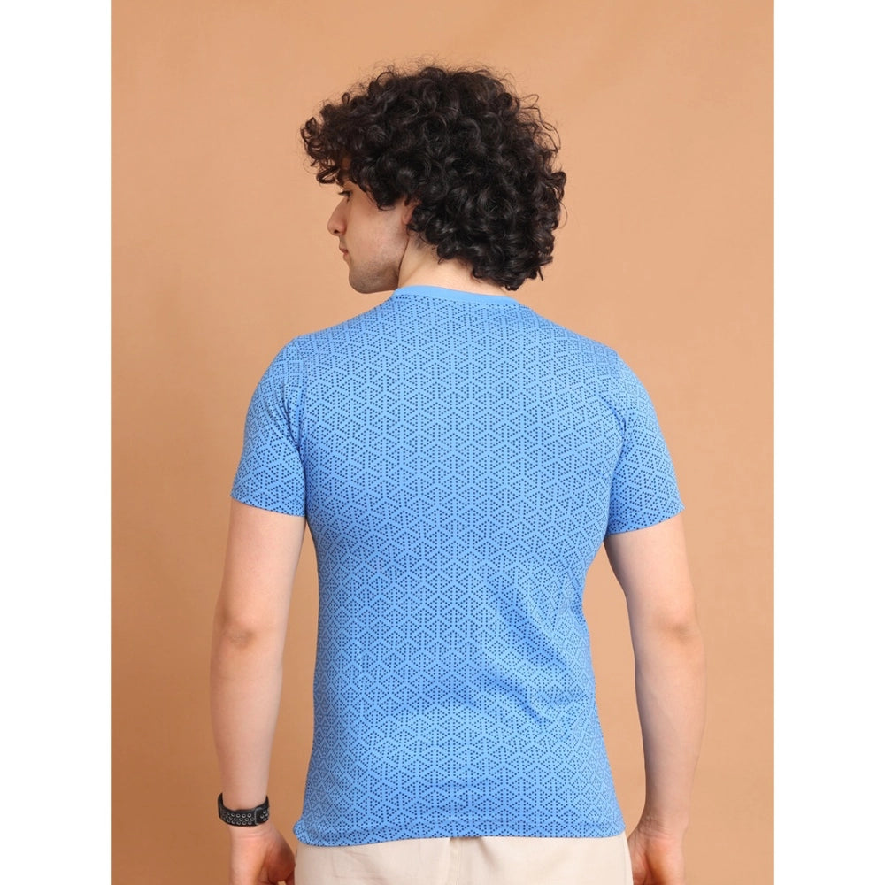 Amfyn Men's Casual Cotton Printed Round Neck Half Sleeve T-Shirt (LightBlue)