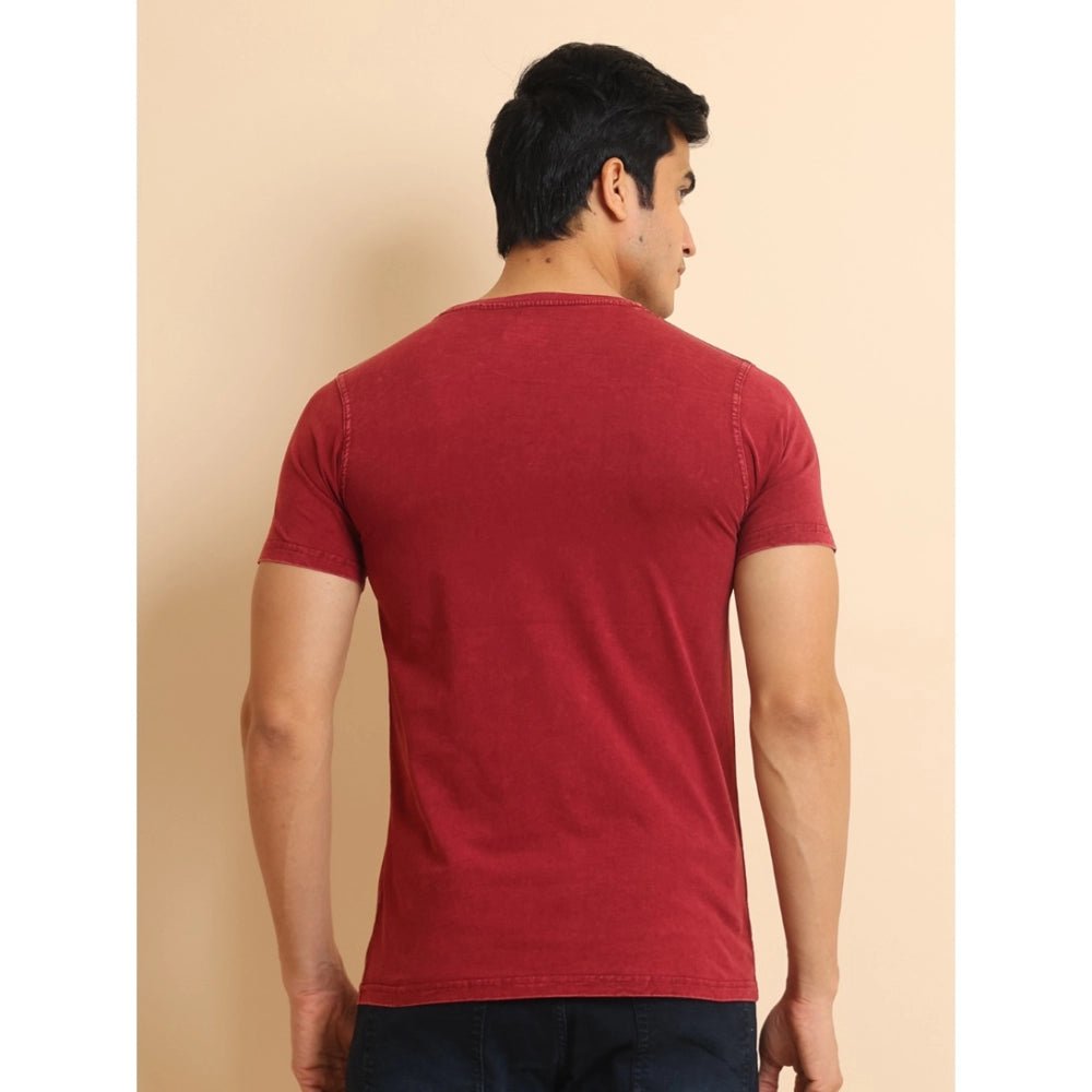 Amfyn Men's Casual Cotton Printed Round Neck Half Sleeve T-Shirt (Maroon)