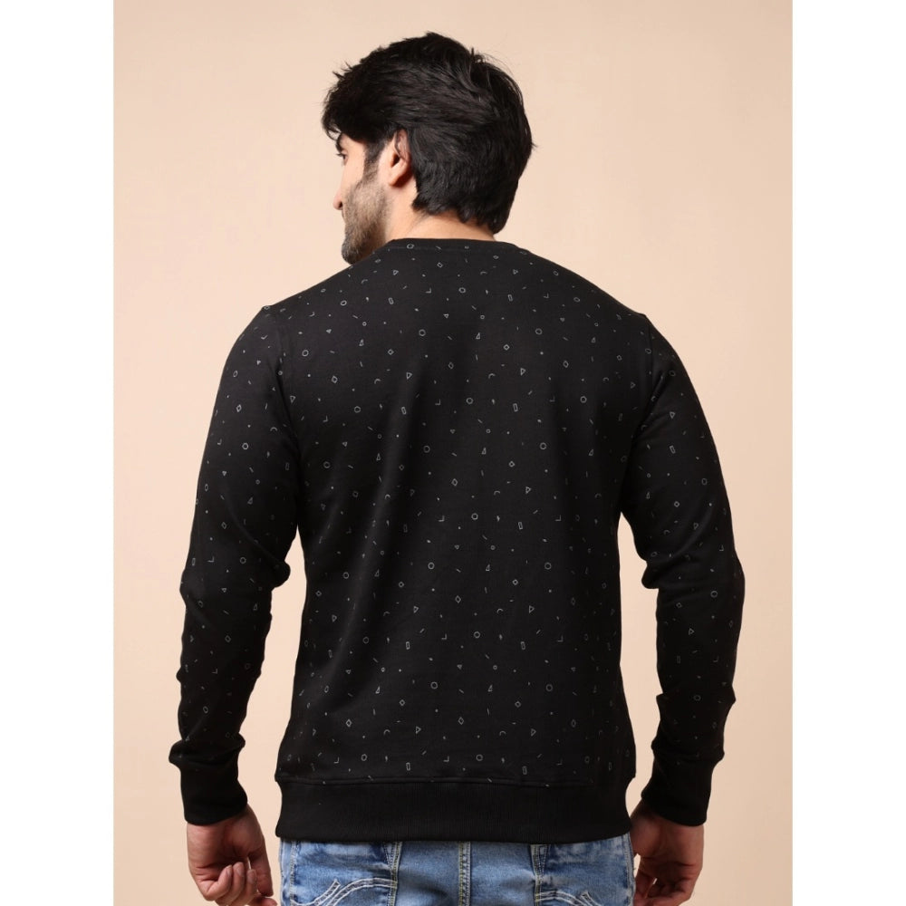 Amfyn Men's Casual Cotton Printed Round Neck Full Sleeve Sweat Shirt (Black)