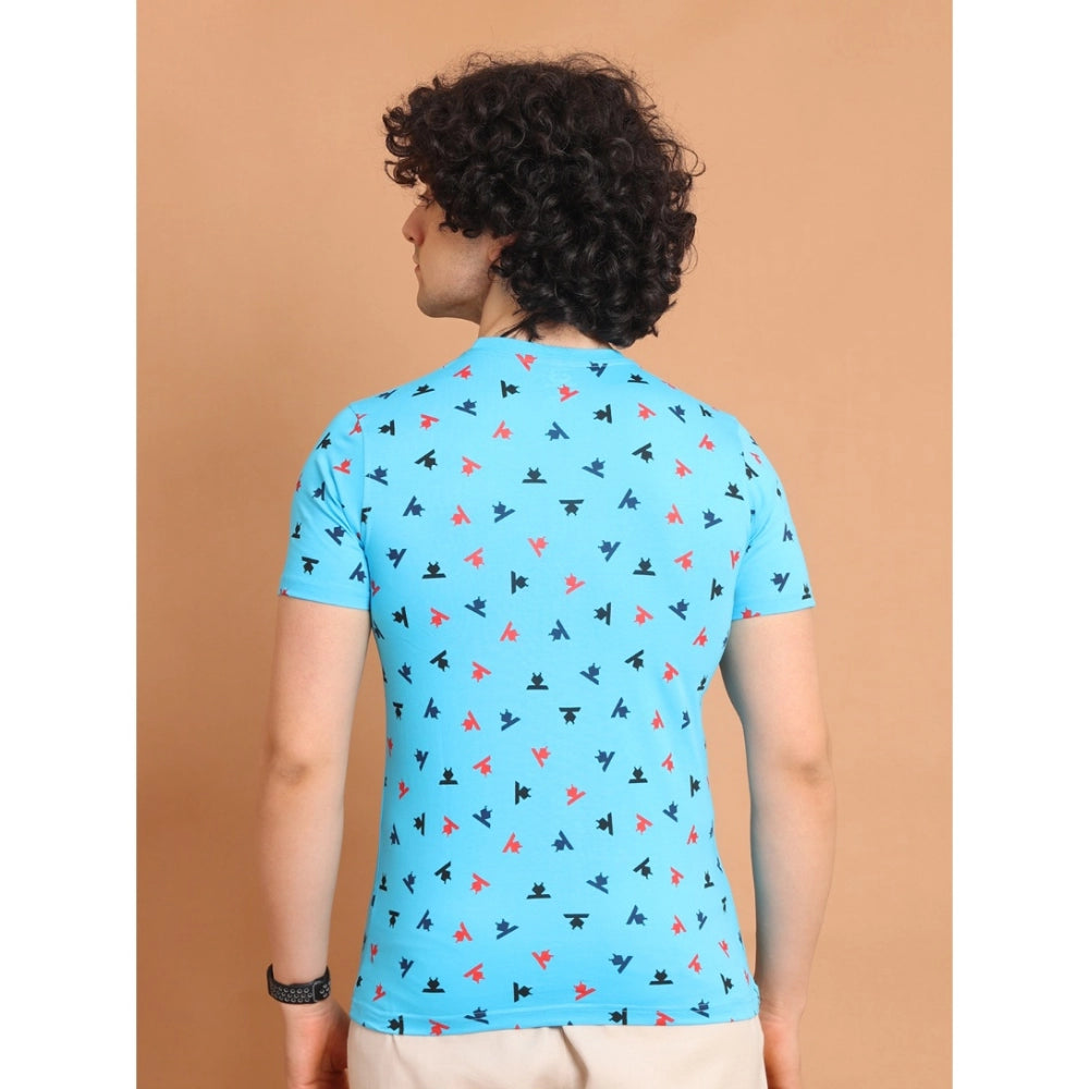 Amfyn Men's Casual Cotton Printed Round Neck Half Sleeve T-Shirt (Skyblue)