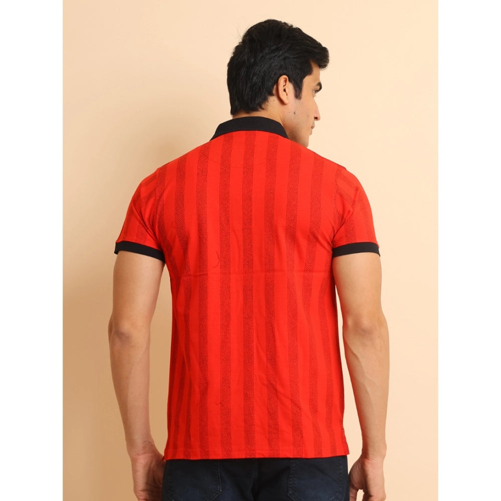 Amfyn Men's Casual Cotton Printed Polo Neck Half Sleeve T-Shirt (Red)