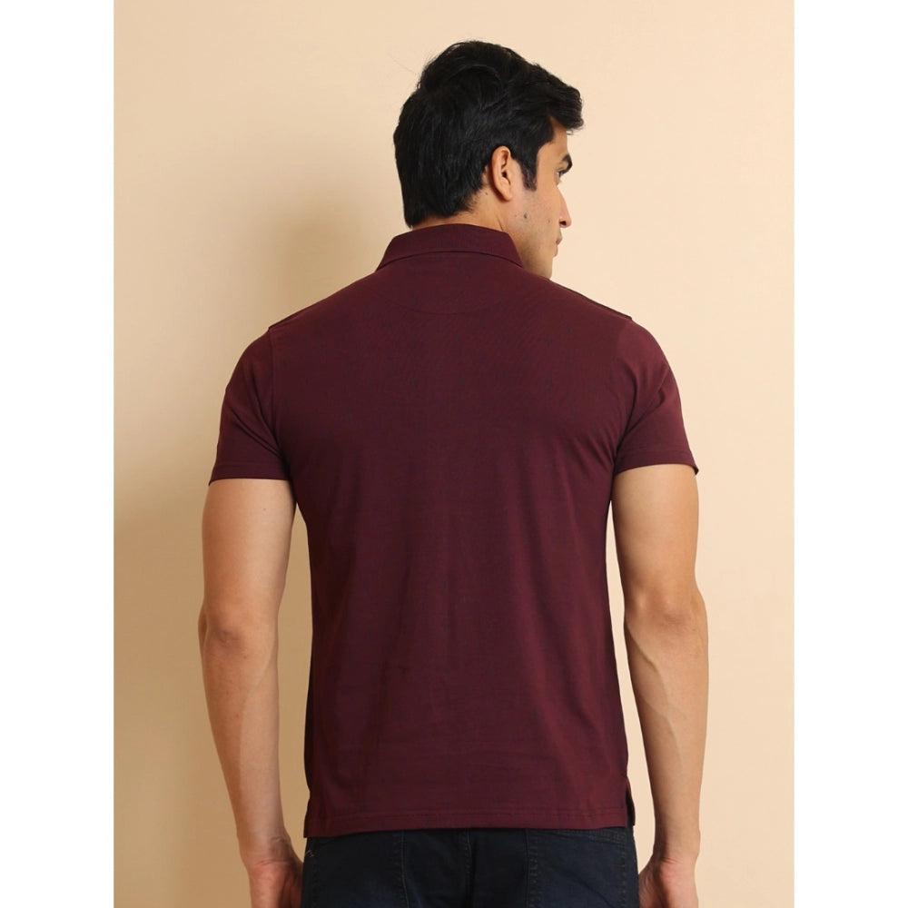 Amfyn Men's Casual Cotton Printed Polo Neck Half Sleeve T-Shirt (Wine)