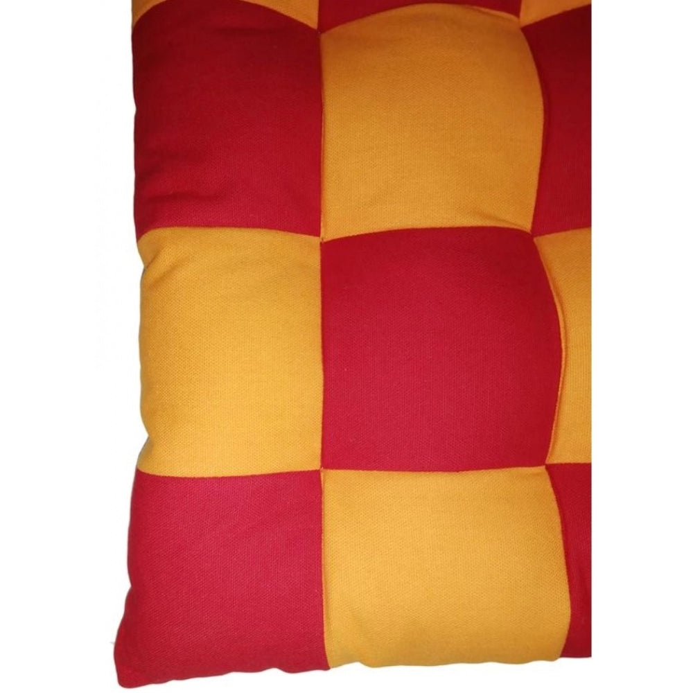 Amfyn Cotton Blended Solid Chair Cushions (Red & Yellow, Size: 16x16 In)