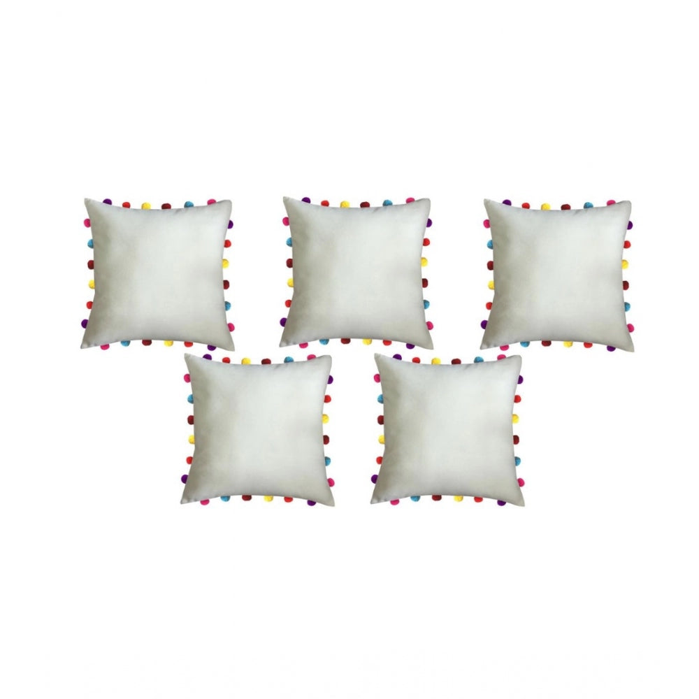 Amfyn Cotton Solid Pom Pom Cushion Covers (Off-white, Size: 18x18 In)
