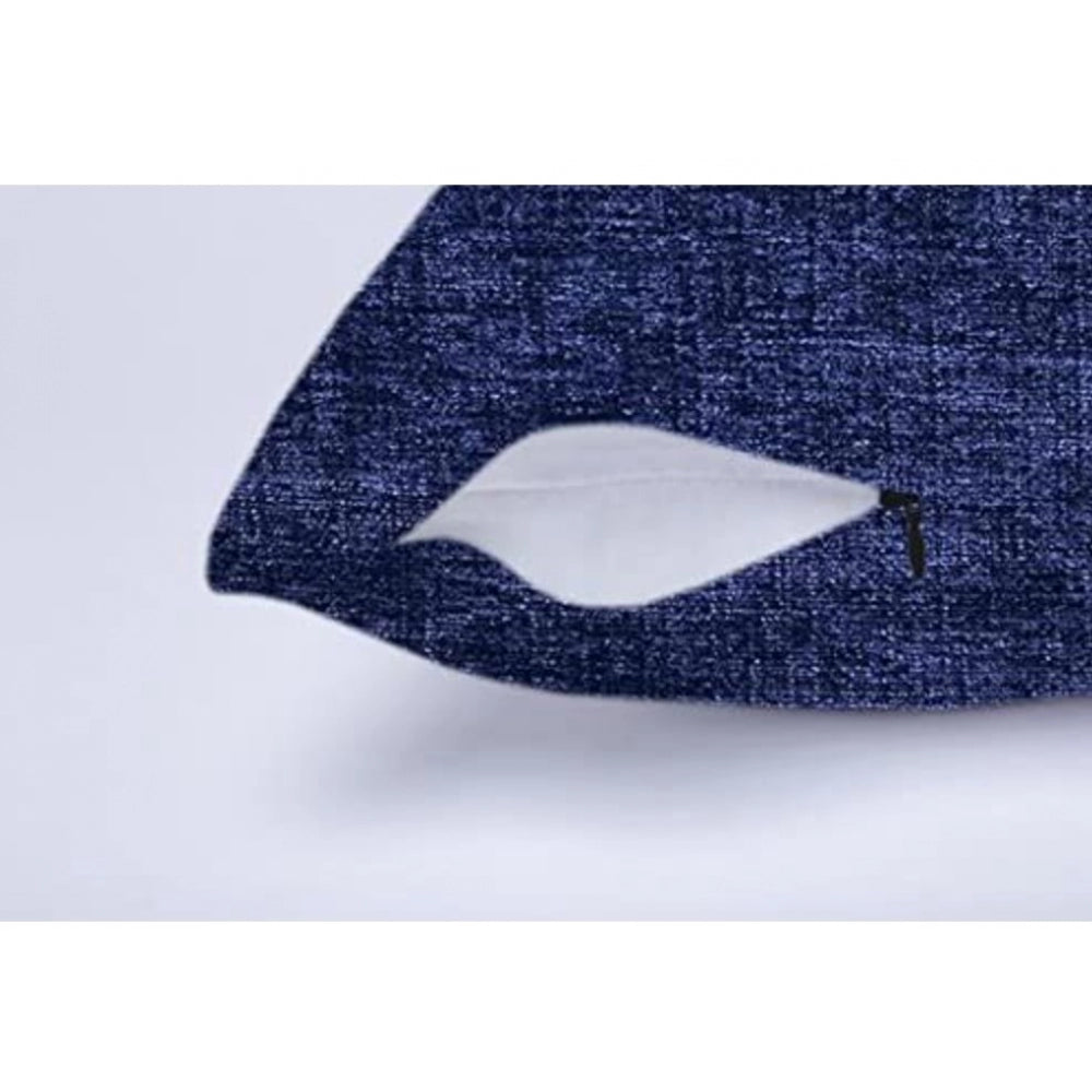 Amfyn Pack Of_2 Chenille Checkered Cushion Covers (Navy Blue, Size: 18x18 In)