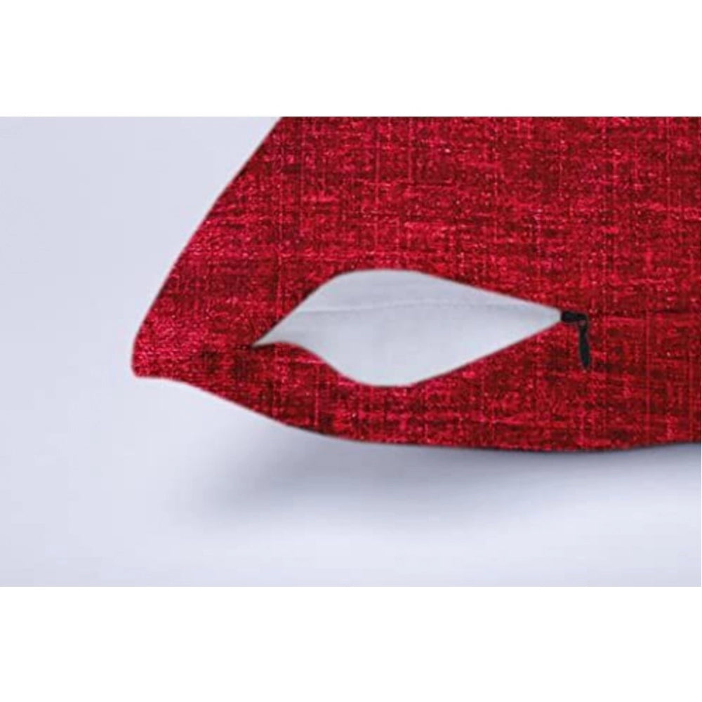 Amfyn Pack Of_2 Chenille Checkered Cushion Covers (Red, Size: 20x20 In)