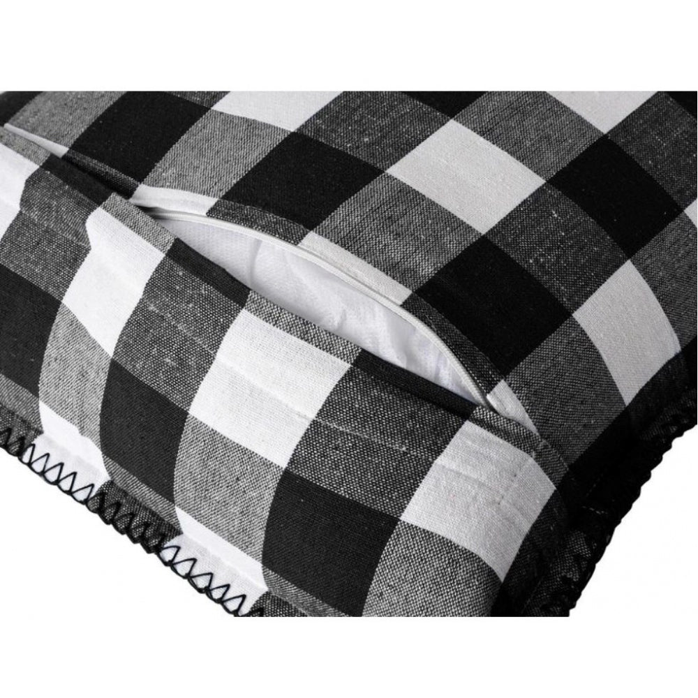 Amfyn Pack Of_2 Cotton Checkered Cushion Cover With Blanket Stitch (Black, Size: 12x20 In)